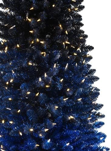 Treetopia שחור כחול שחור עץ חג המולד מלאכותי | גובה 7 רגל | מואר מראש עם 450 אורות ברורים של נרות LED | כולל